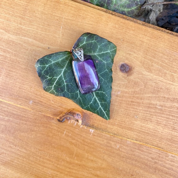 Sterling Silver and Fluorite Rectangular Crystal Pendant - Picture 3 of 4